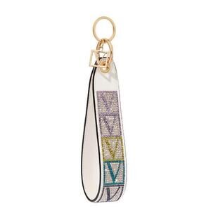 VICTORIAS SECRET white strap glittering rhinestones  V-monogram Keychain